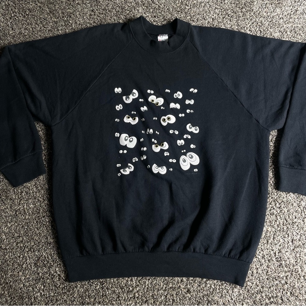 Vintage NEW Early 90s Fruit Of The Loom Unique Spooky Eyes Grommet Sweatshirt XL